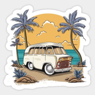 Vintage Car in Beach Summer Time Sticker